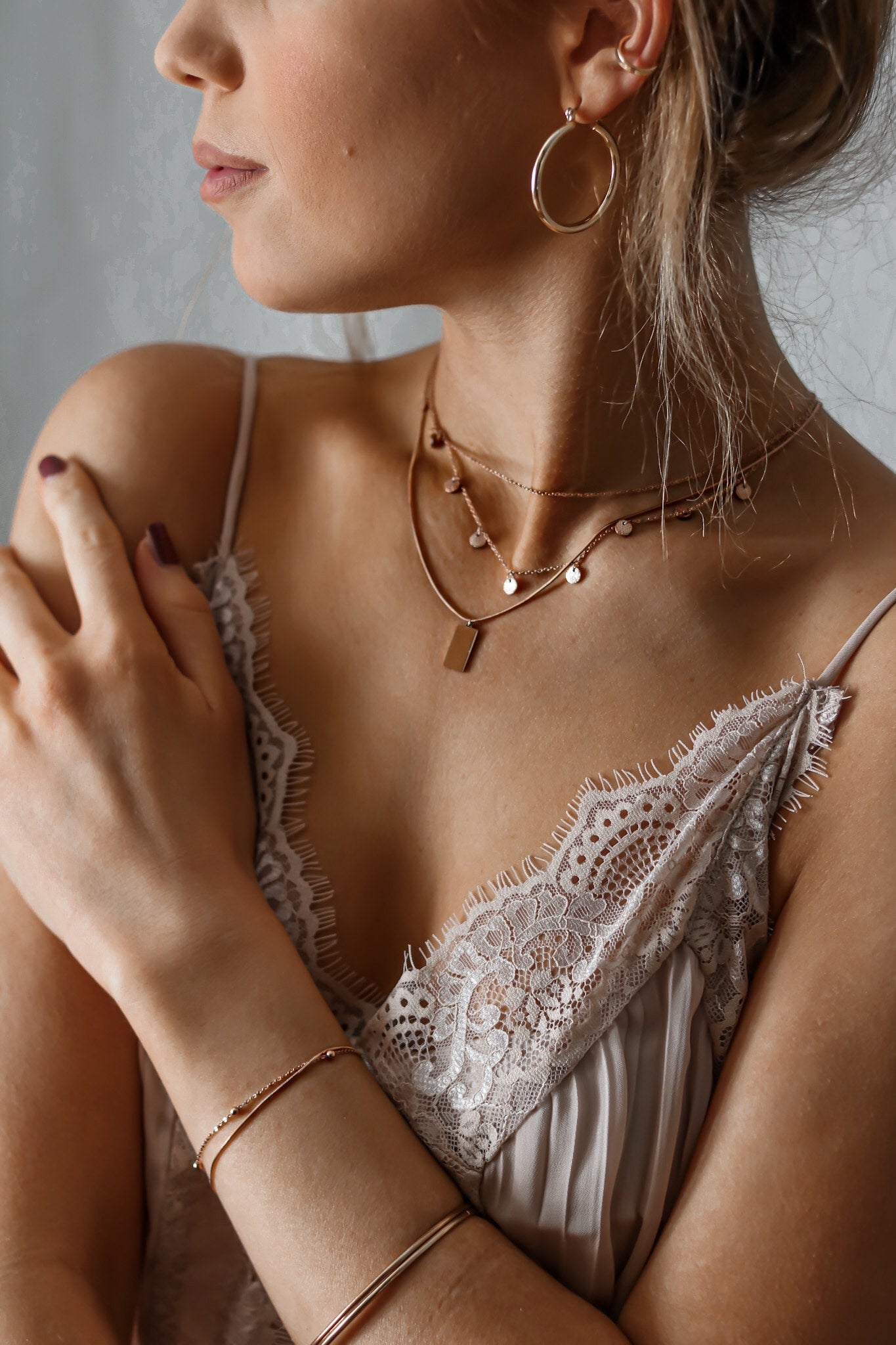 Rectangle Pendant Necklace Rose Gold